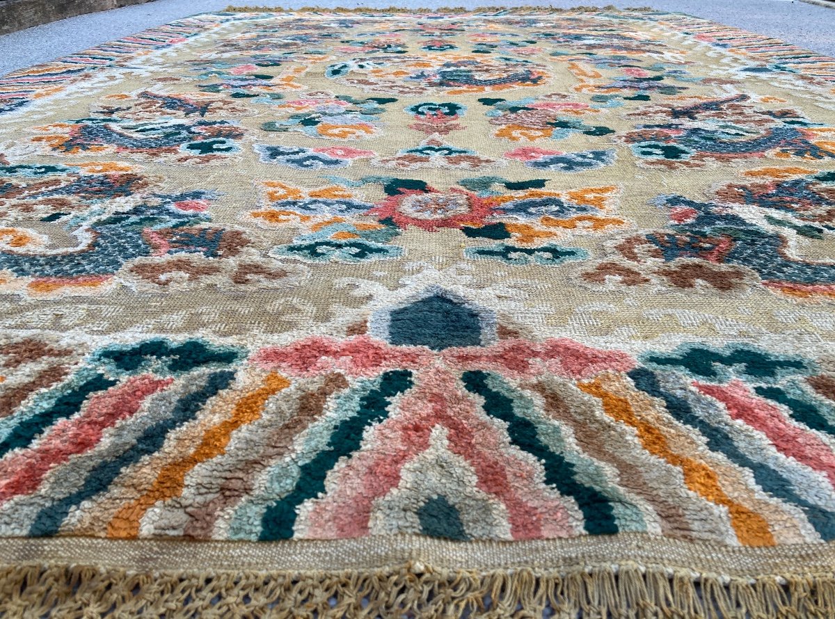 Chinese Carpet Decorated With 9 Dragons In Silk. Imperial Design, Relief .. Souf-photo-2
