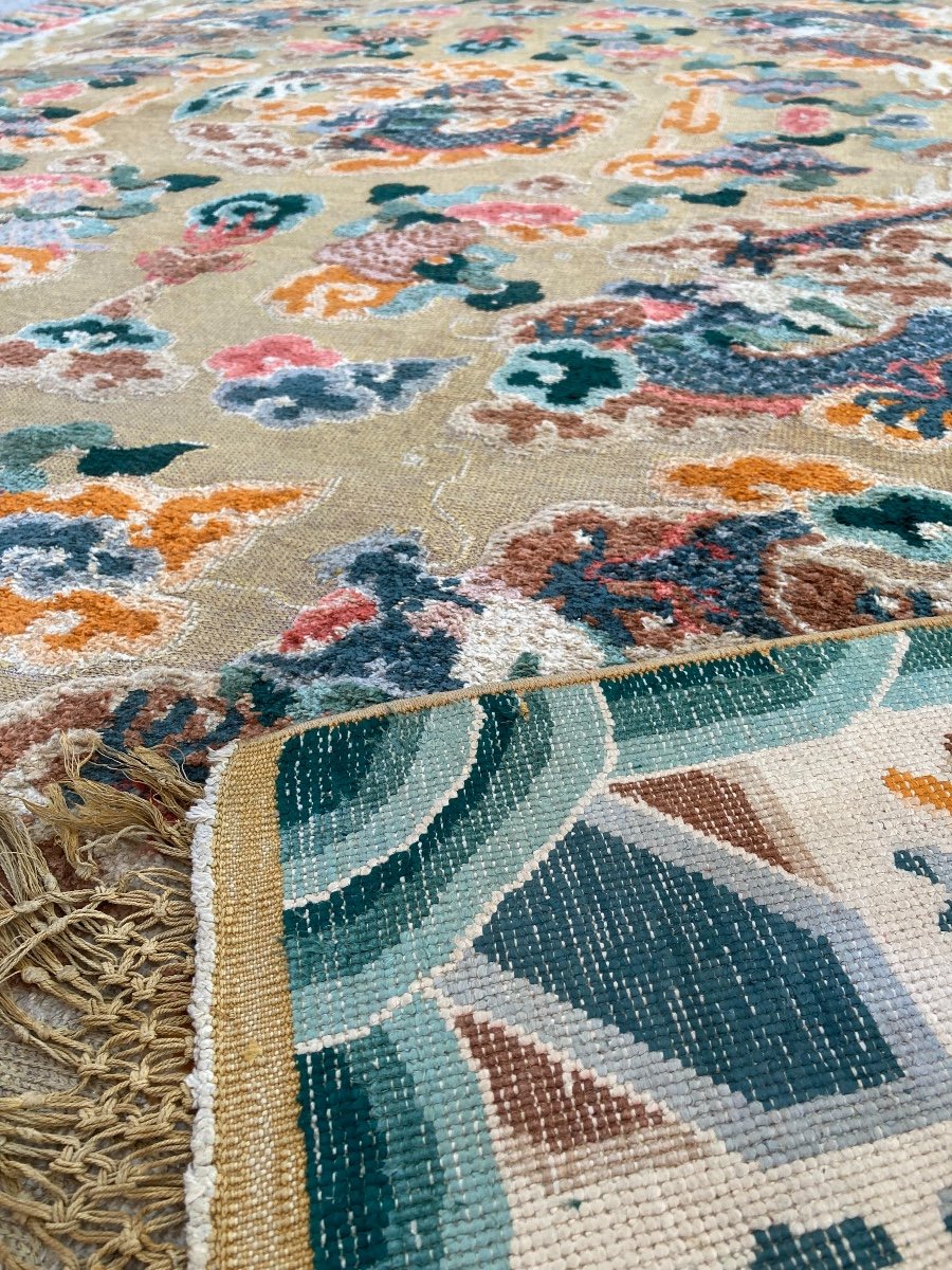 Chinese Carpet Decorated With 9 Dragons In Silk. Imperial Design, Relief .. Souf-photo-7