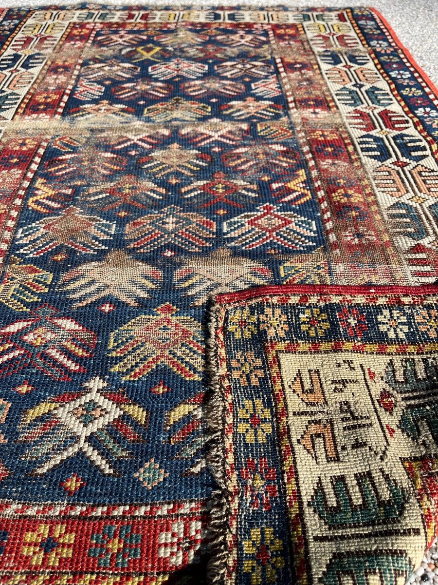 Hand Woven Antique Rug From The Caucasus. Dated 1306.-photo-3