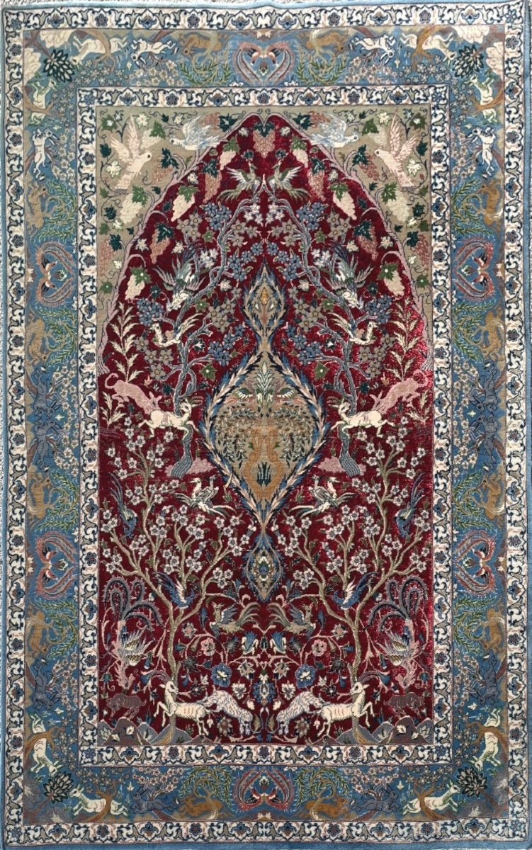 Tapis Persan Ispahan Laine et Soie Vers 1970-photo-6