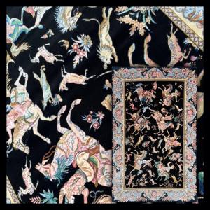 Indo-persian Silk Carpet Hunting Scene