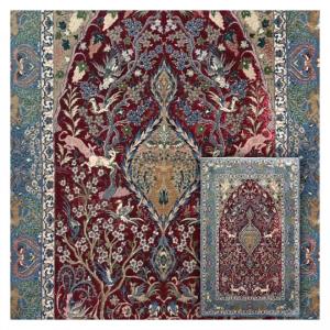 Tapis Persan Ispahan Laine et Soie Vers 1970