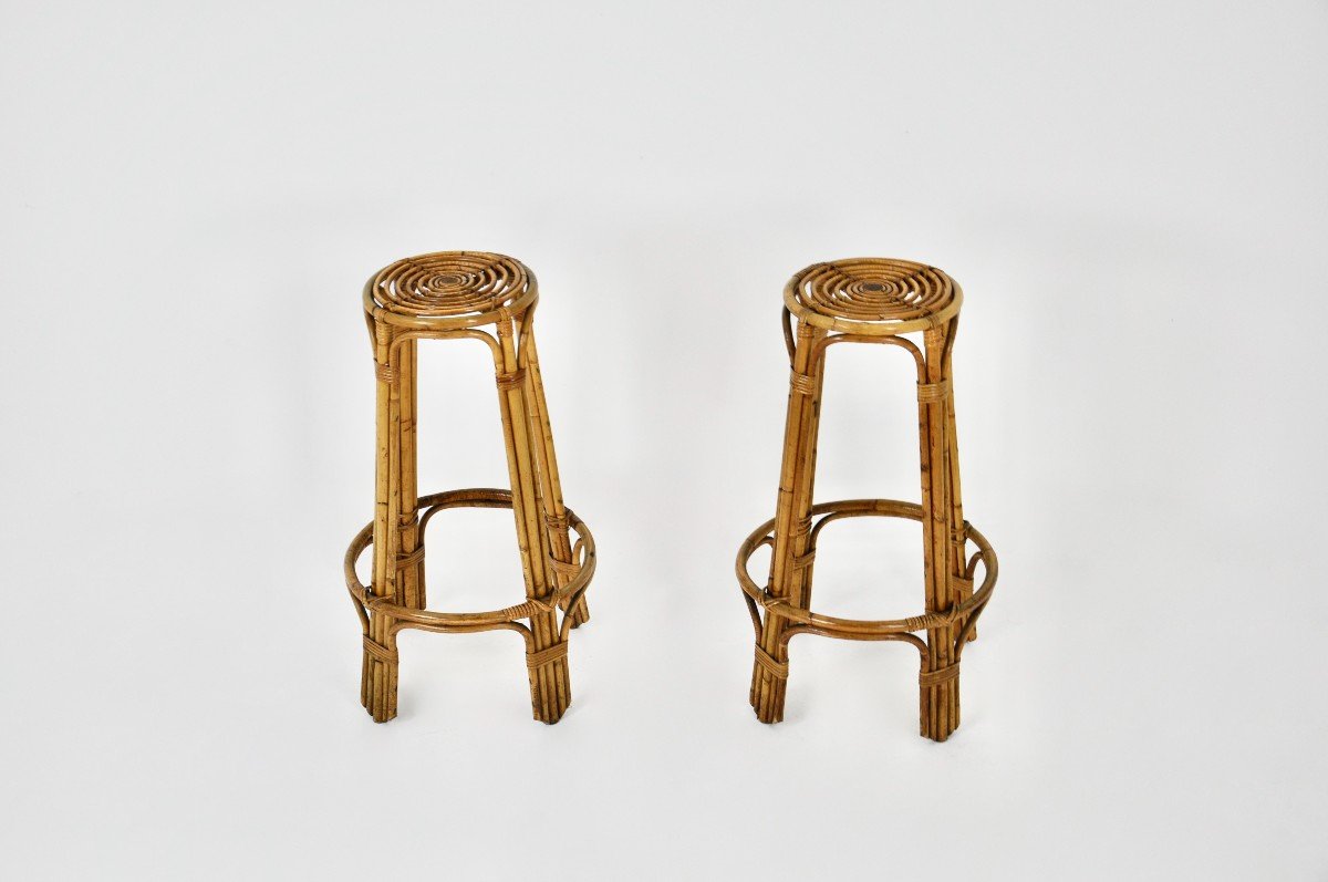 1960s Rattan Stools, Set Of 2-photo-2