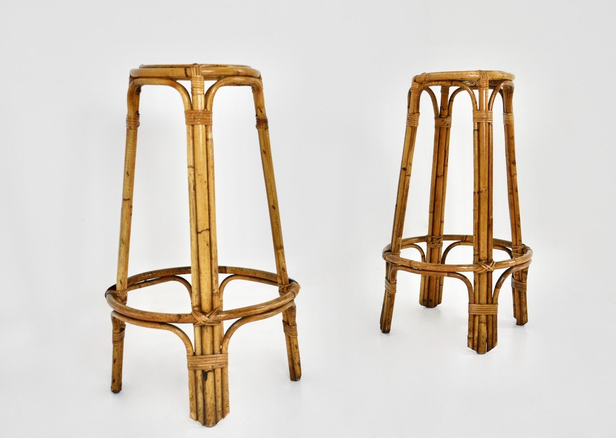 1960s Rattan Stools, Set Of 2-photo-3