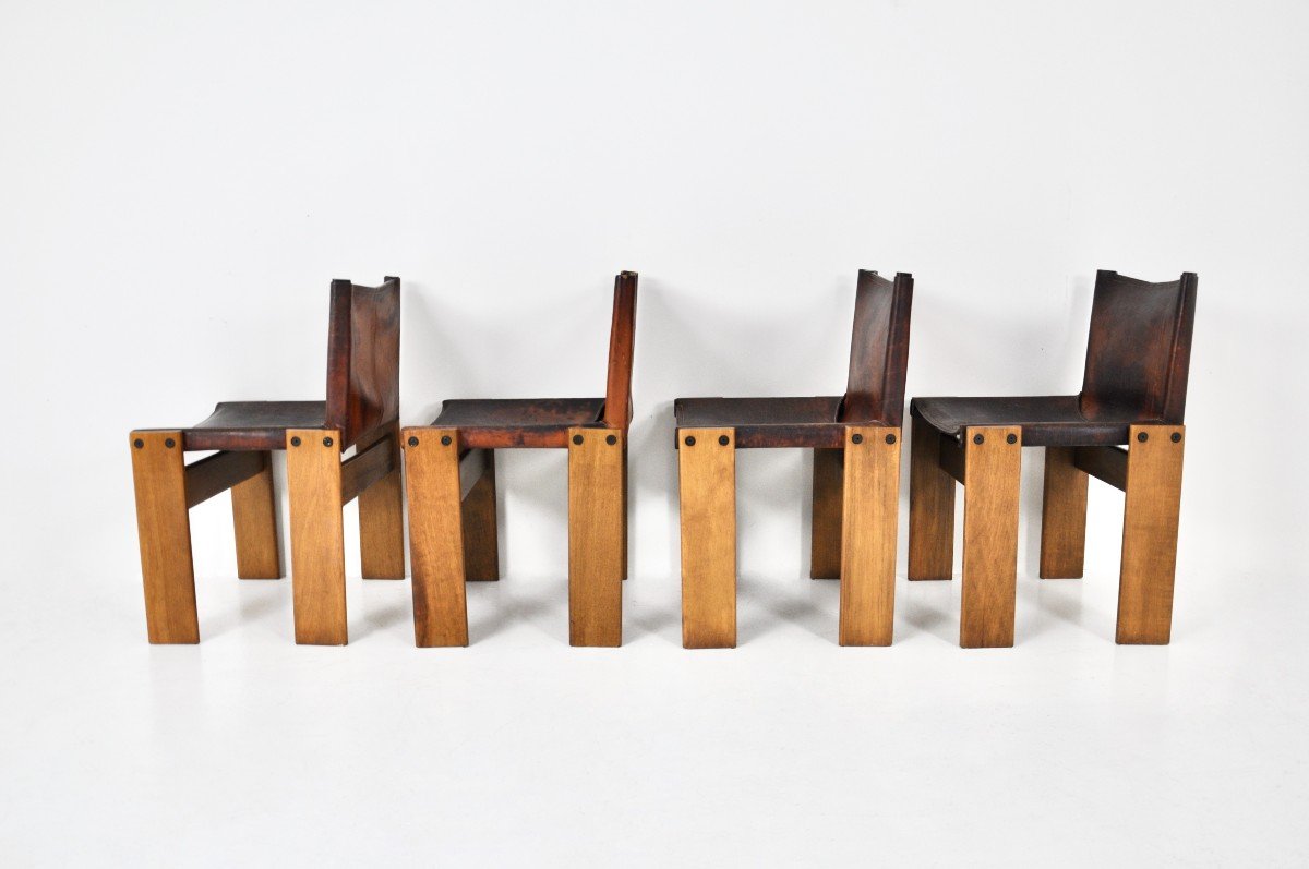 Ensemble De 4 Chaises De Salle à Manger Monk Par Afra & Tobia Scarpa Pour Molteni, 1970s-photo-3