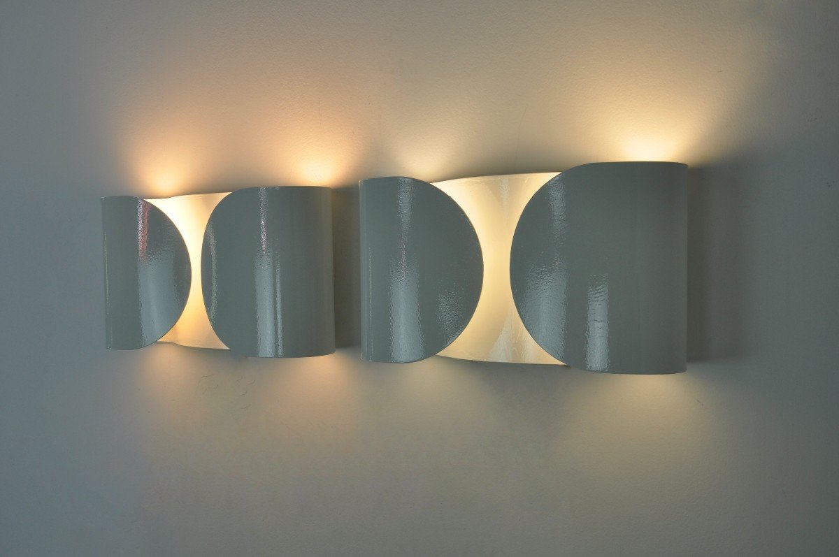 Set Of 2 White Foglio Wall Lamps By Tobia & Afra Scarpa For Flos, 1960s-photo-2