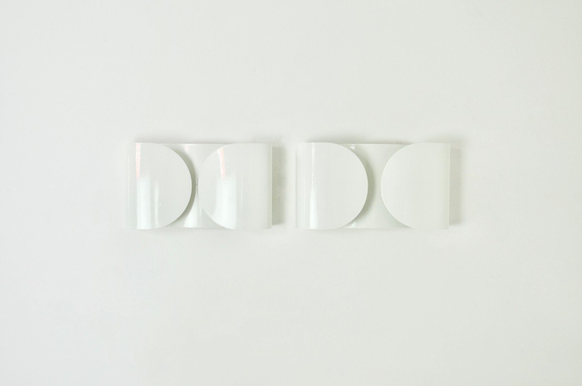 Set Of 2 White Foglio Wall Lamps By Tobia & Afra Scarpa For Flos, 1960s