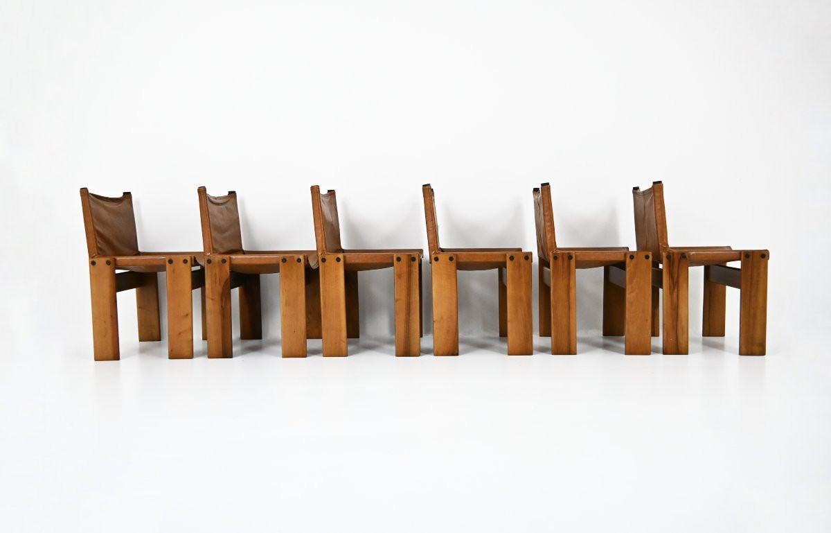Set De 6 Chaises De Salle à Manger Monk Par Afra & Tobia Scarpa Pour Molteni, 1970s-photo-3