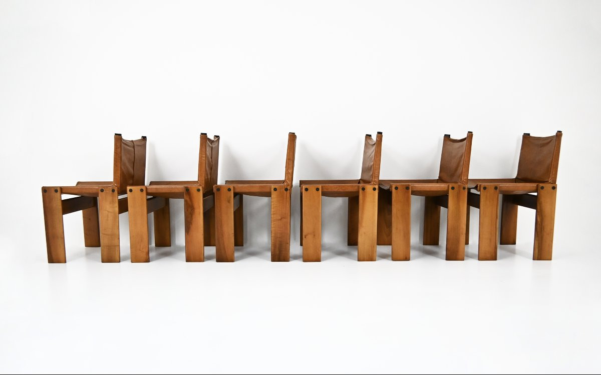 Set De 6 Chaises De Salle à Manger Monk Par Afra & Tobia Scarpa Pour Molteni, 1970s-photo-4