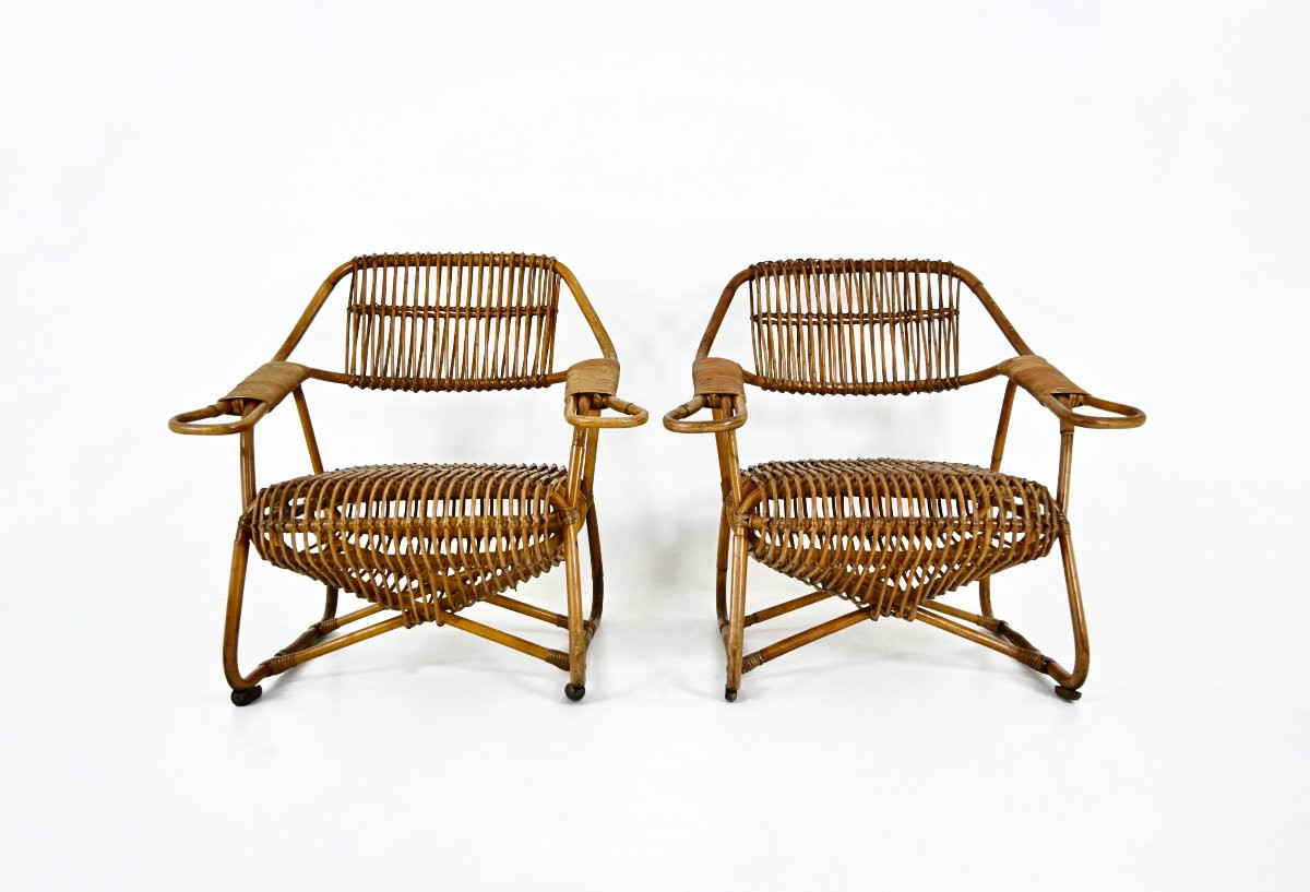 Pair Of Italian Rattan Armchairs, 1960s-photo-2