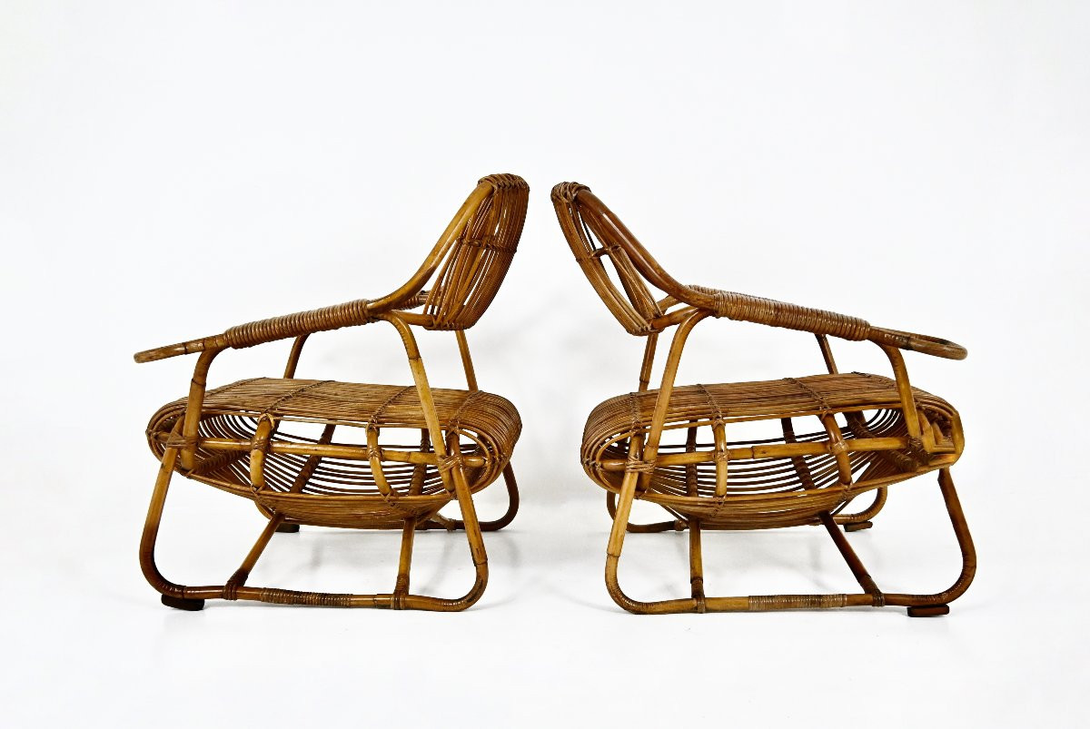 Pair Of Italian Rattan Armchairs, 1960s-photo-3