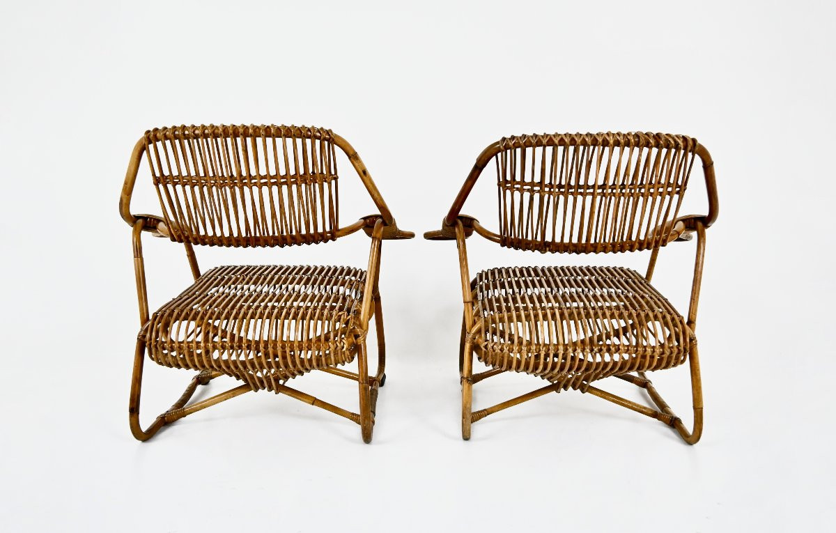 Pair Of Italian Rattan Armchairs, 1960s-photo-4