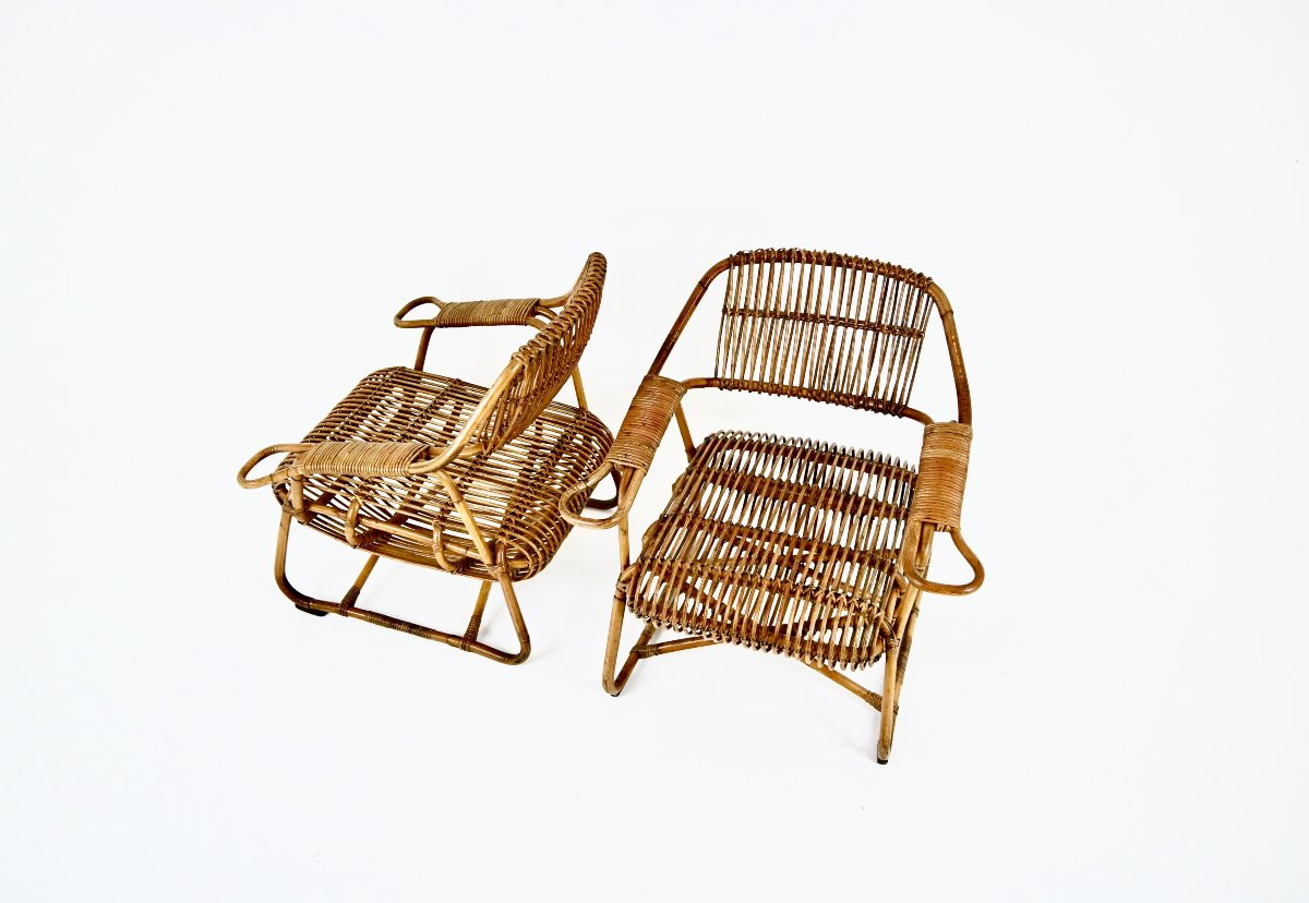 Pair Of Italian Rattan Armchairs, 1960s-photo-1