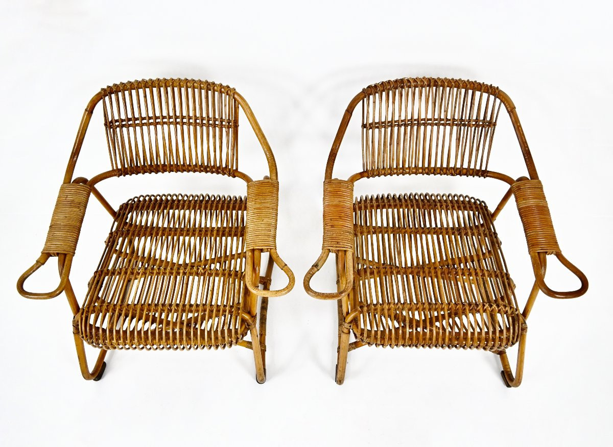 Pair Of Italian Rattan Armchairs, 1960s-photo-3