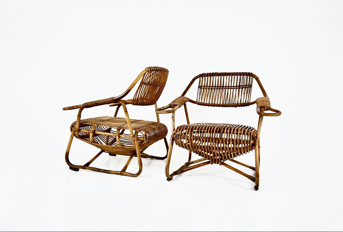 Pair Of Italian Rattan Armchairs, 1960s