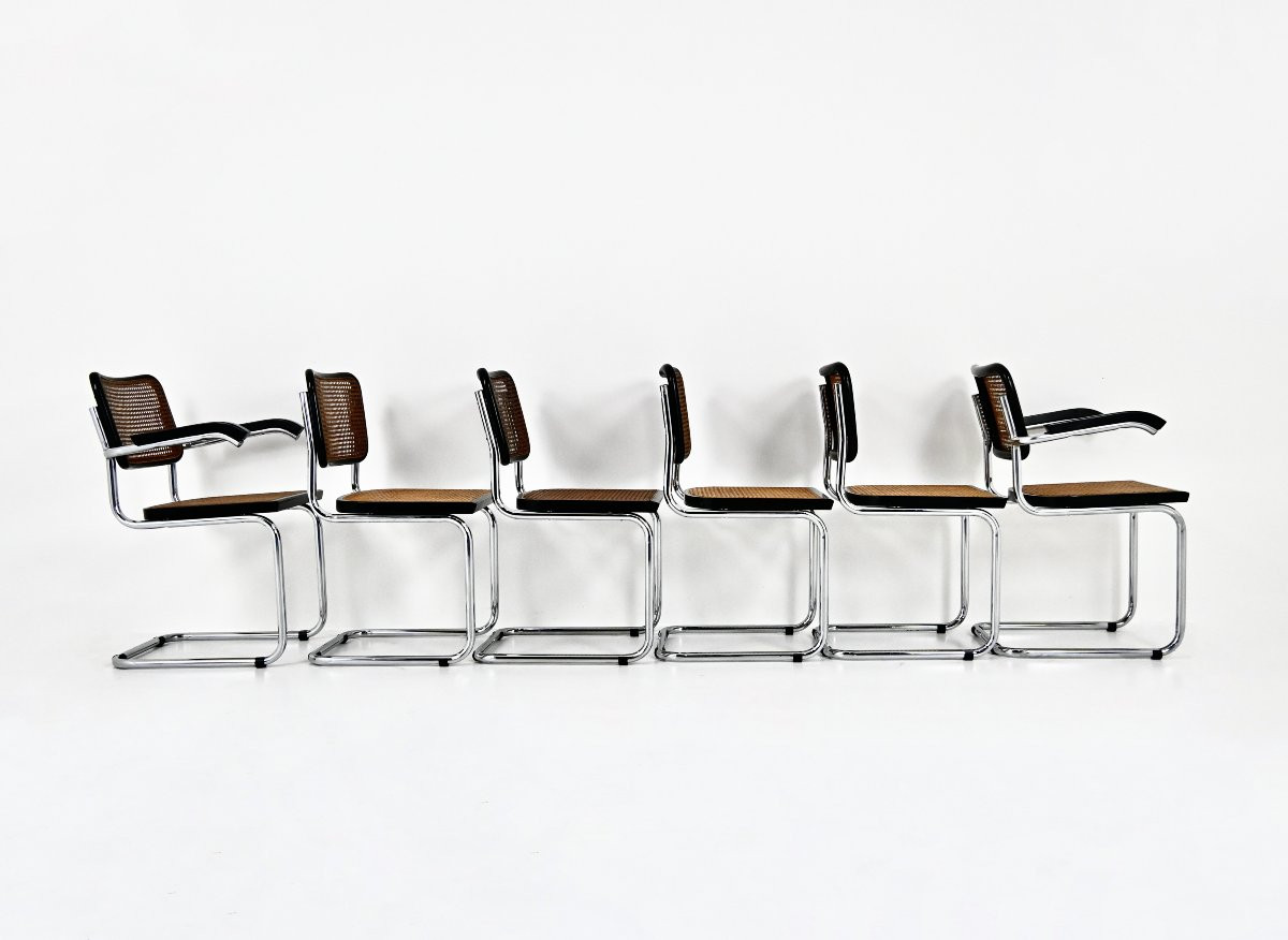 Set Of 6 B32 Style Dining Chairs By Marcel Breuer -photo-3