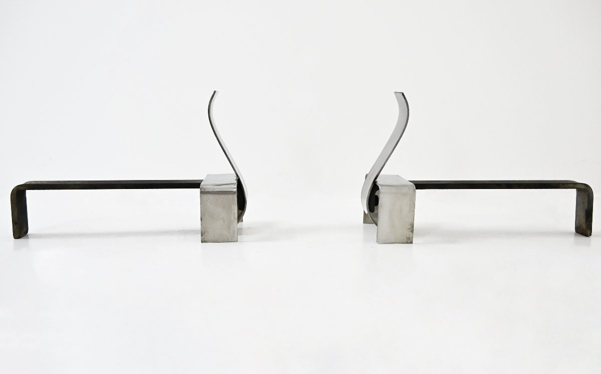 Paire de chenets de cheminée, années 1970-photo-4