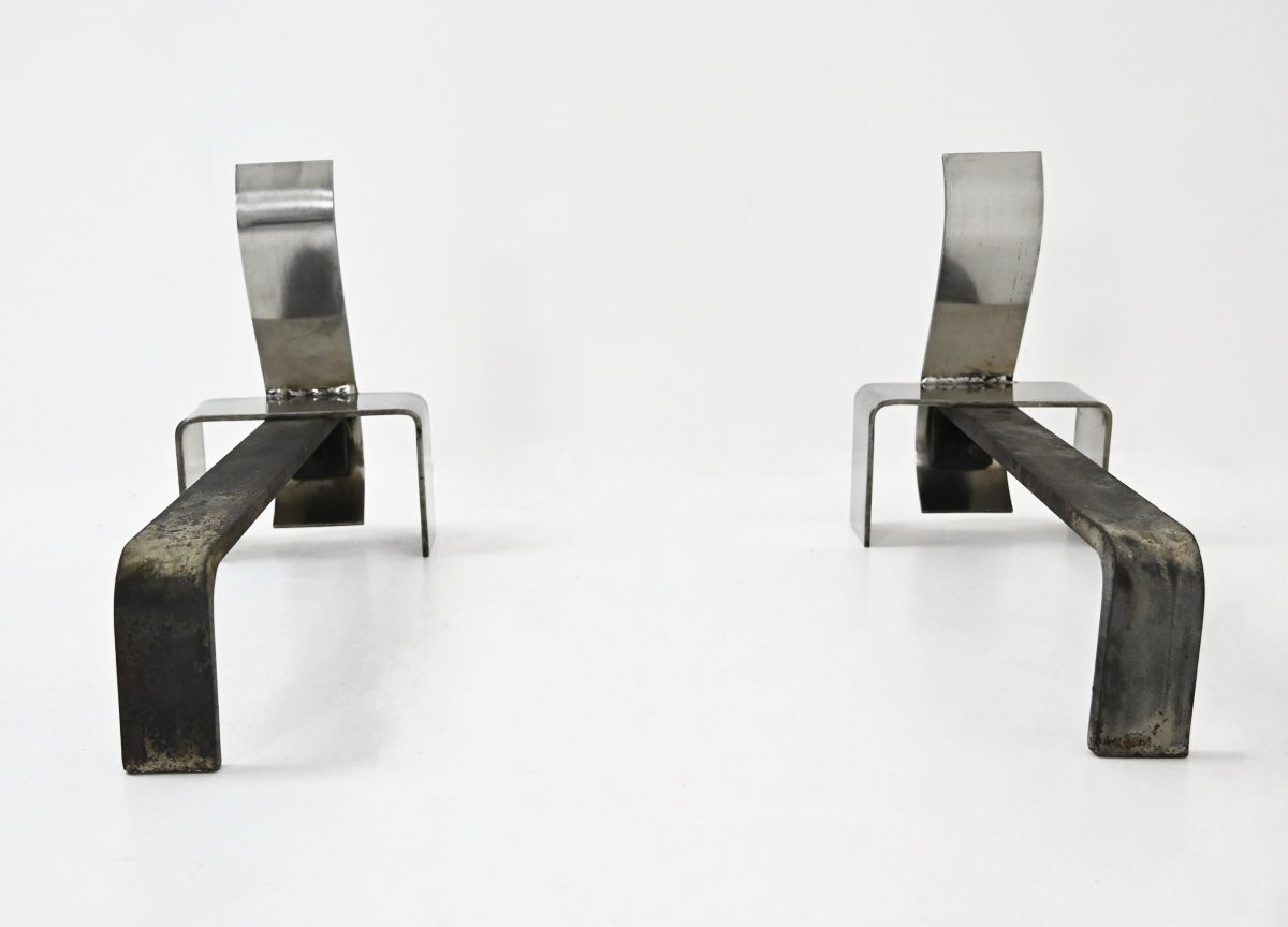 Paire de chenets de cheminée, années 1970-photo-1