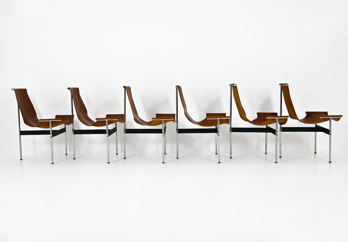 Ensemble de 6 Modèle 3LC T Chair par William Katavolos pour Laverne International, 1952,-photo-3