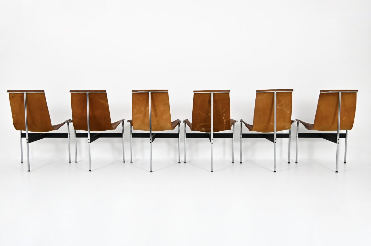 Ensemble de 6 Modèle 3LC T Chair par William Katavolos pour Laverne International, 1952,-photo-4