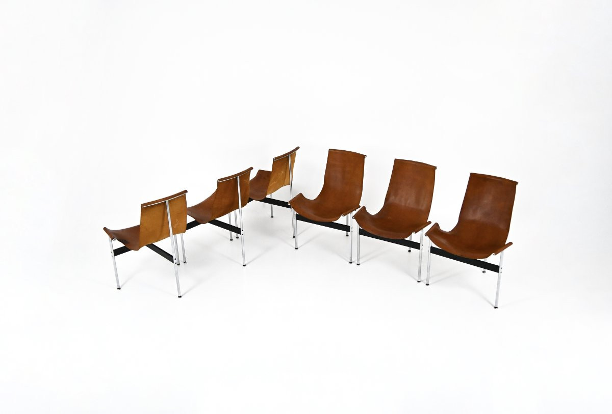 Ensemble de 6 Modèle 3LC T Chair par William Katavolos pour Laverne International, 1952,-photo-1
