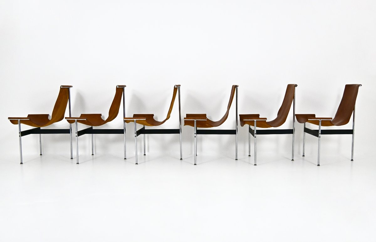 Ensemble de 6 Modèle 3LC T Chair par William Katavolos pour Laverne International, 1952,-photo-2