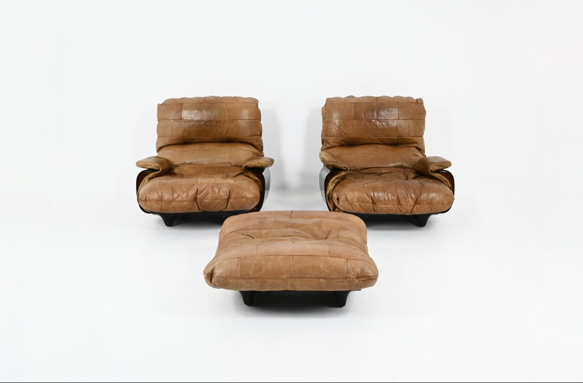 "marsala" Armchairs And Pouf By Michel Ducaroy For Ligne Roset, 1970s-photo-1