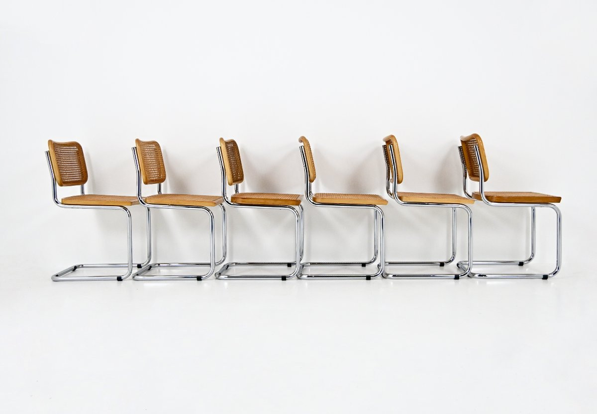 Ensemble de 6 Chaises de salle à manger Style B32 par Marcel Breuer-photo-3