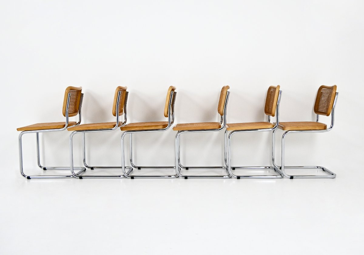 Ensemble de 6 Chaises de salle à manger Style B32 par Marcel Breuer-photo-4