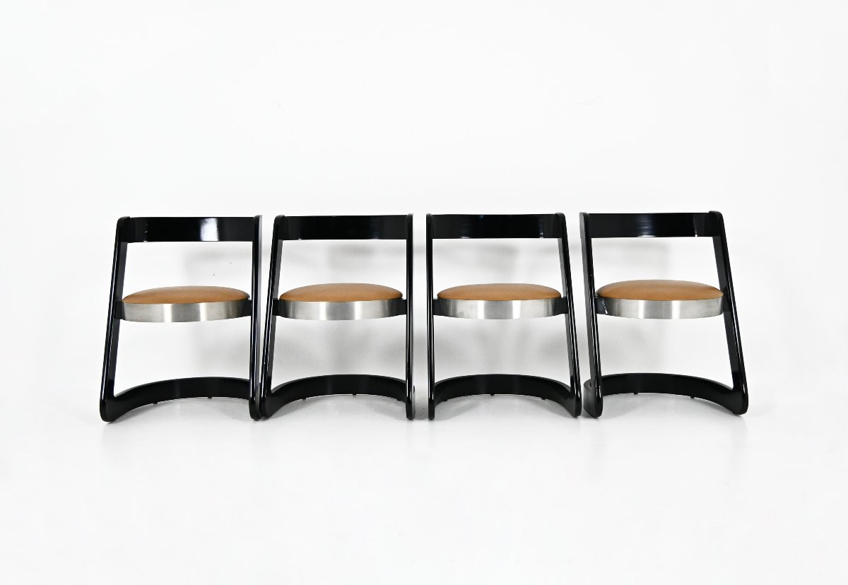 Ensemble de salle à manger avec 4 chaises et 1 table par Willy Rizzo pour Mario Sabot, 1970s-photo-3