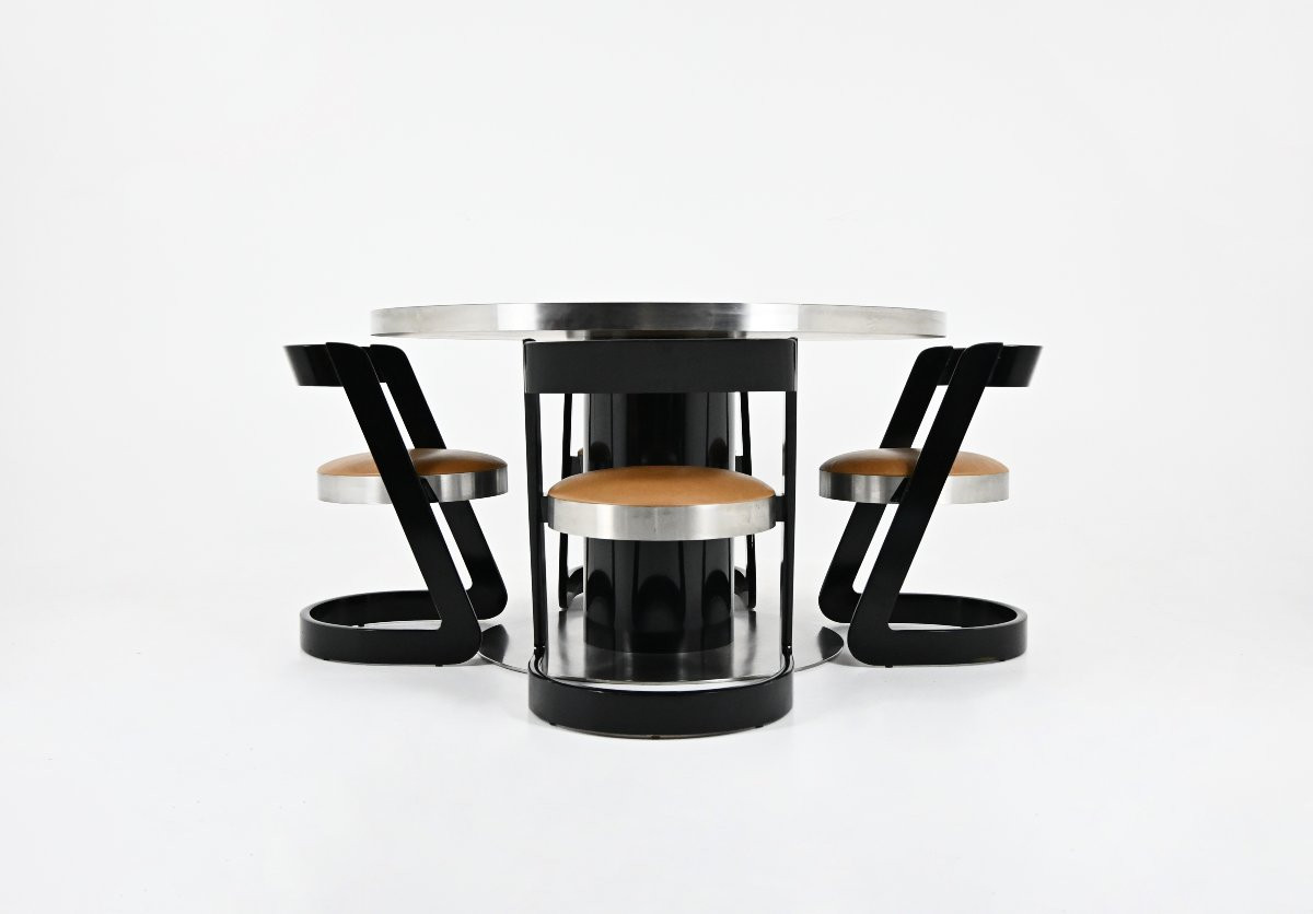 Ensemble de salle à manger avec 4 chaises et 1 table par Willy Rizzo pour Mario Sabot, 1970s-photo-1