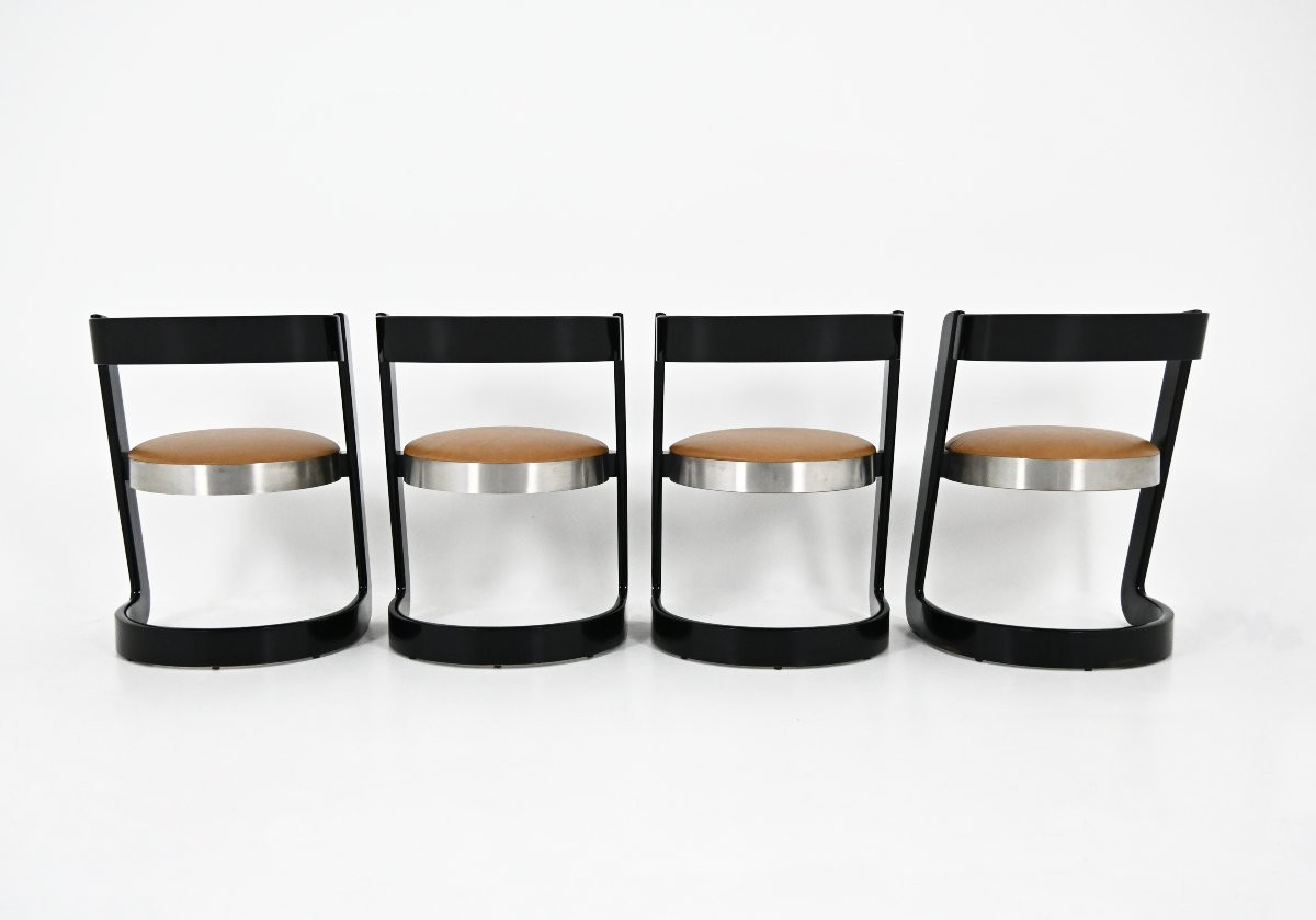 Ensemble de salle à manger avec 4 chaises et 1 table par Willy Rizzo pour Mario Sabot, 1970s-photo-3