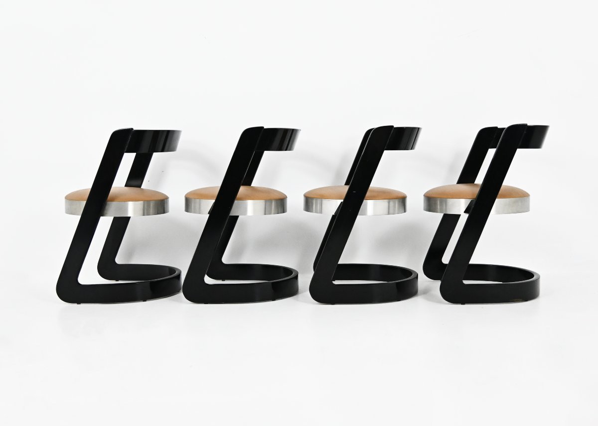 Ensemble de salle à manger avec 4 chaises et 1 table par Willy Rizzo pour Mario Sabot, 1970s-photo-4