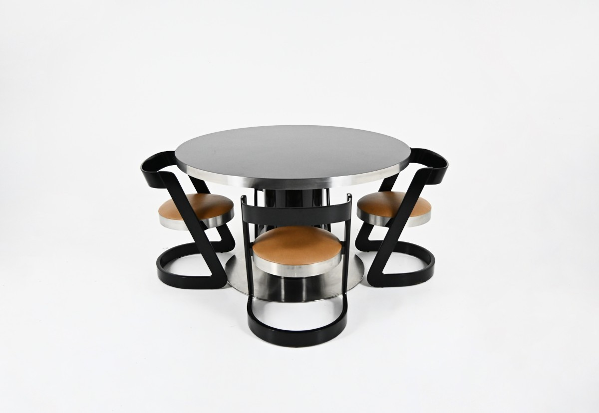 Ensemble de salle à manger avec 4 chaises et 1 table par Willy Rizzo pour Mario Sabot, 1970s