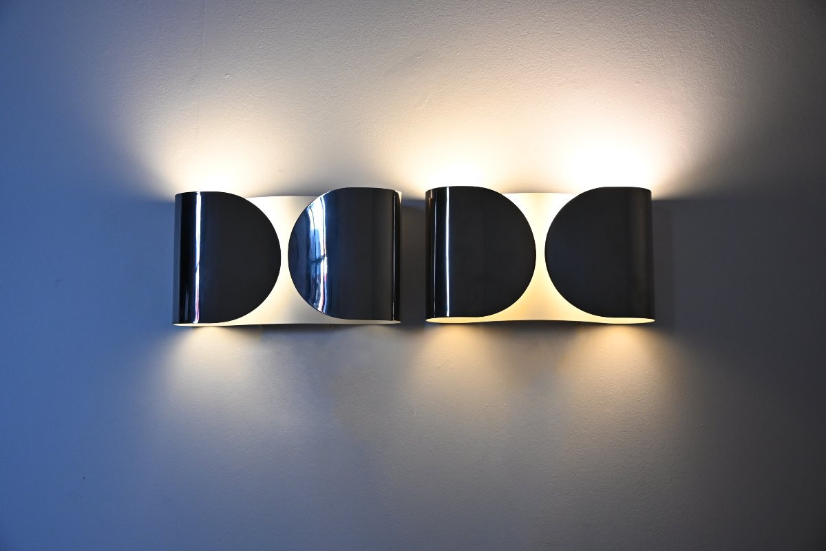 Pair Of Chromed Foglio Wall Lights By Tobia & Afra Scarpa For Flos, 1960s-photo-4