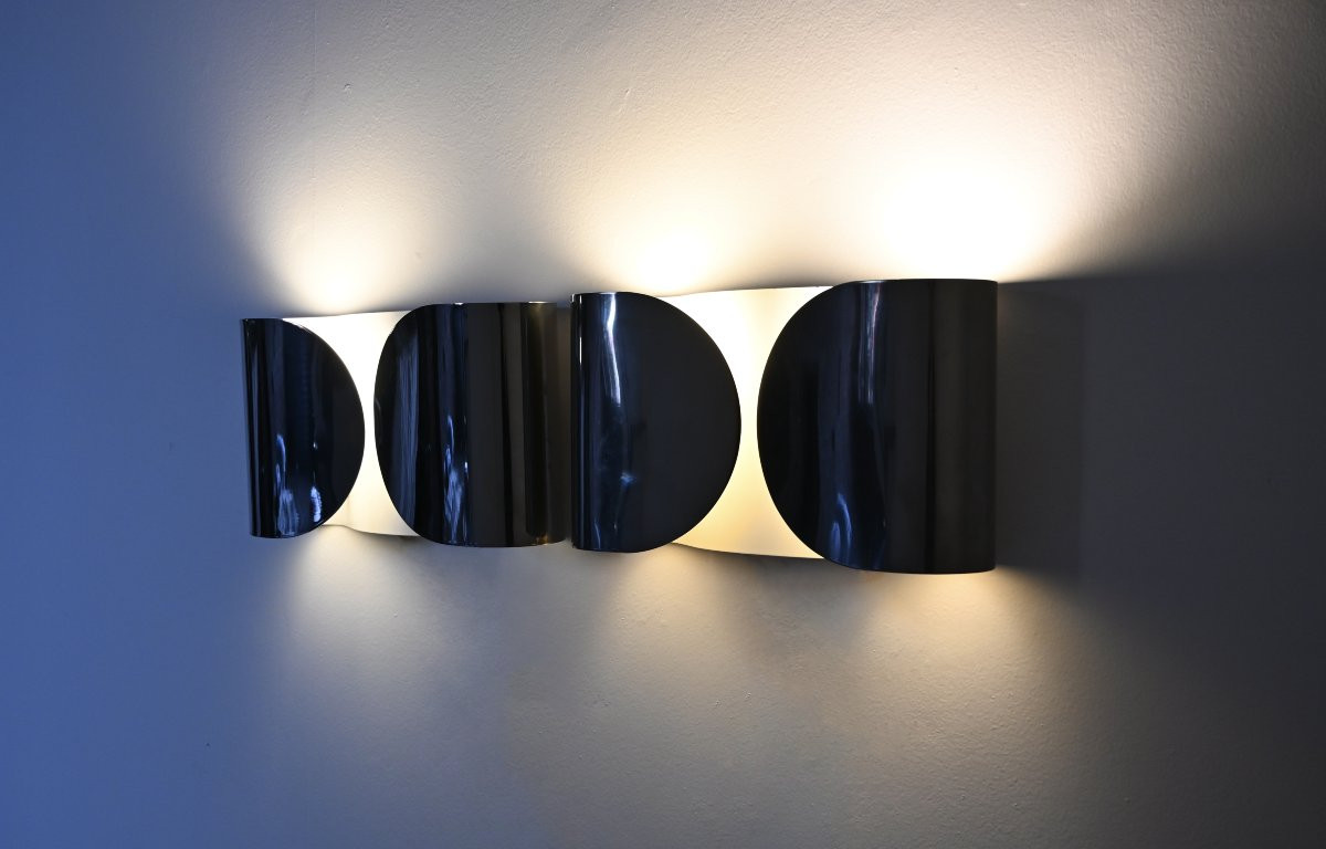 Pair Of Chromed Foglio Wall Lights By Tobia & Afra Scarpa For Flos, 1960s-photo-2