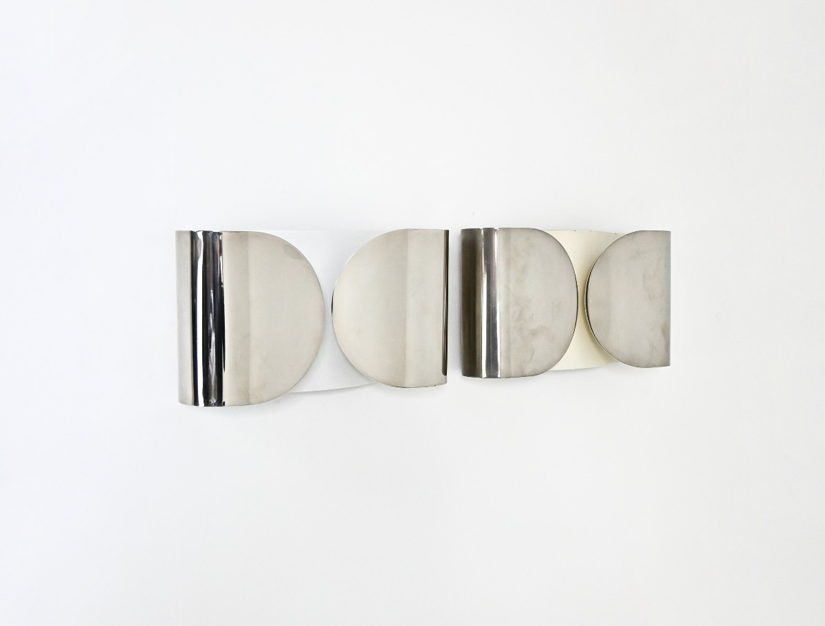 Pair Of Chromed Foglio Wall Lights By Tobia & Afra Scarpa For Flos, 1960s