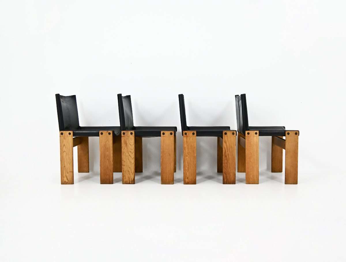 Ensemble de 4 Chaises de salle à manger Monk par Afra & Tobia Scarpa pour Molteni, années 1970-photo-3