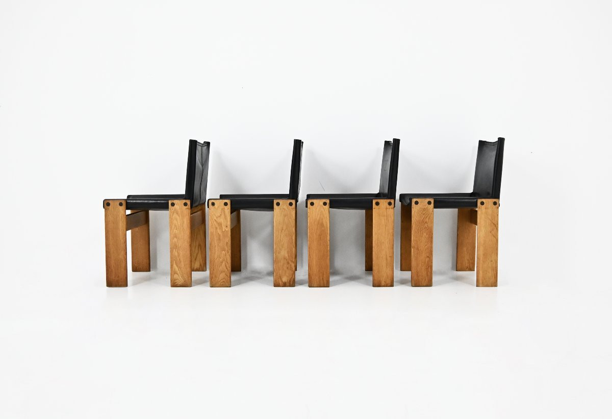 Ensemble de 4 Chaises de salle à manger Monk par Afra & Tobia Scarpa pour Molteni, années 1970-photo-4