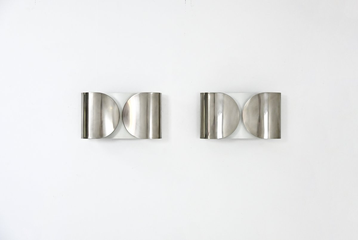 Pair Of Chrome Foglio Sconces By Tobia & Afra Scarpa For Flos, 1960s-photo-3