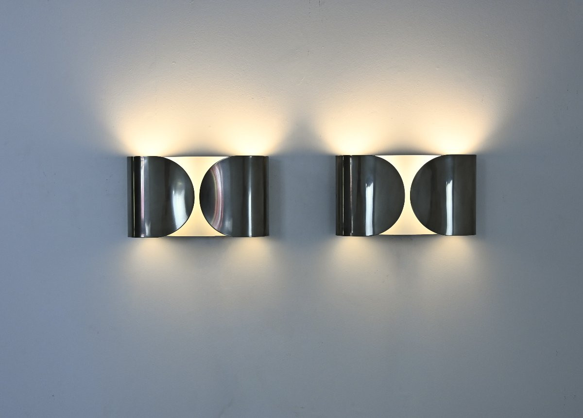 Pair Of Chrome Foglio Sconces By Tobia & Afra Scarpa For Flos, 1960s-photo-4