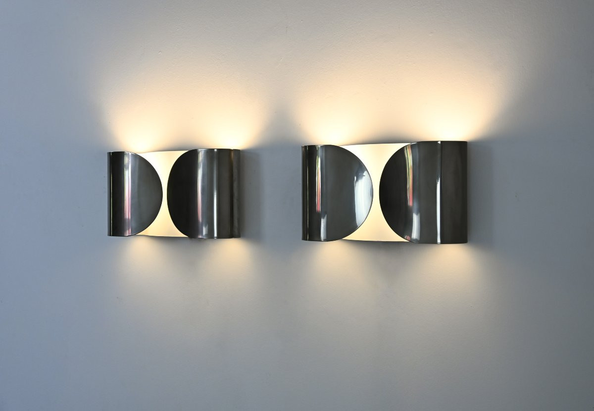Pair Of Chrome Foglio Sconces By Tobia & Afra Scarpa For Flos, 1960s-photo-2
