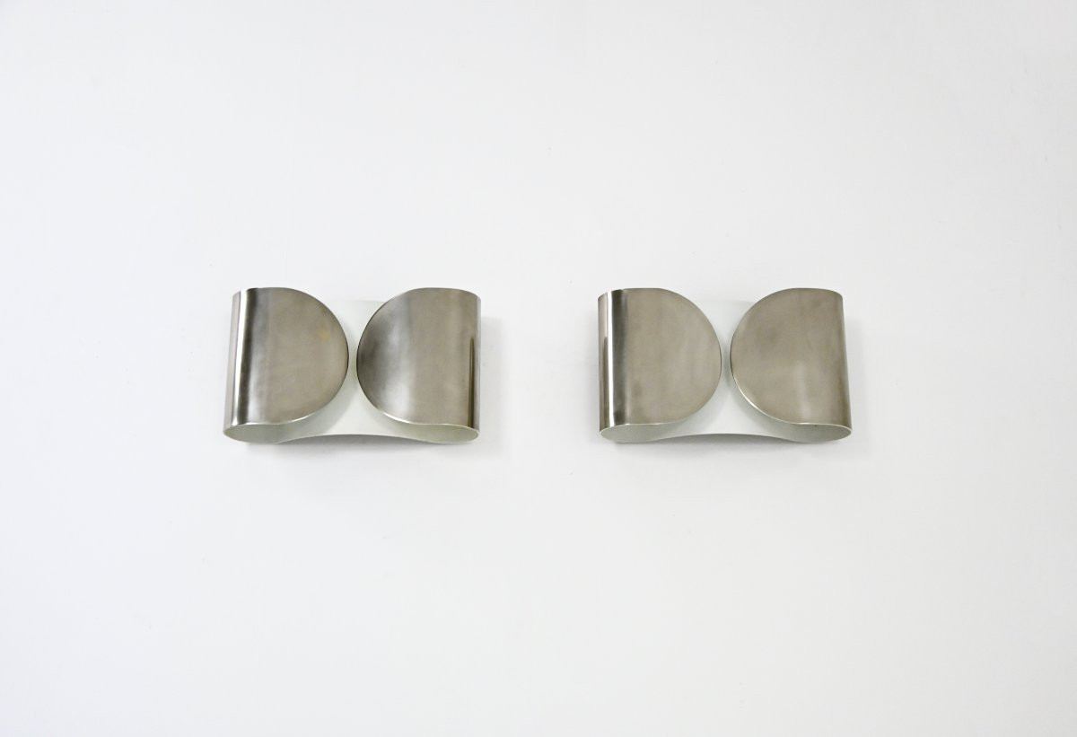 Pair Of Chrome Foglio Sconces By Tobia & Afra Scarpa For Flos, 1960s-photo-3