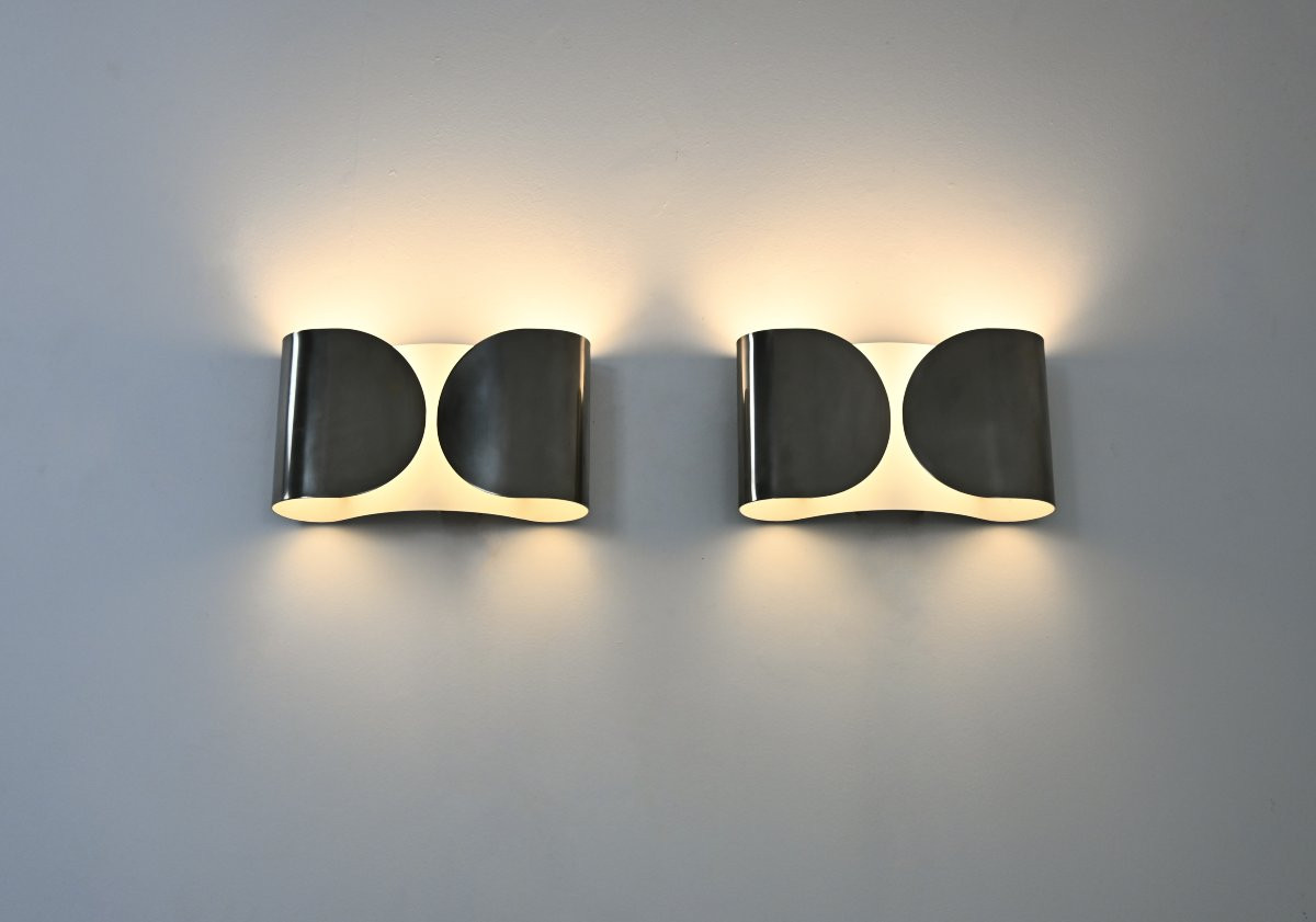 Pair Of Chrome Foglio Sconces By Tobia & Afra Scarpa For Flos, 1960s-photo-4