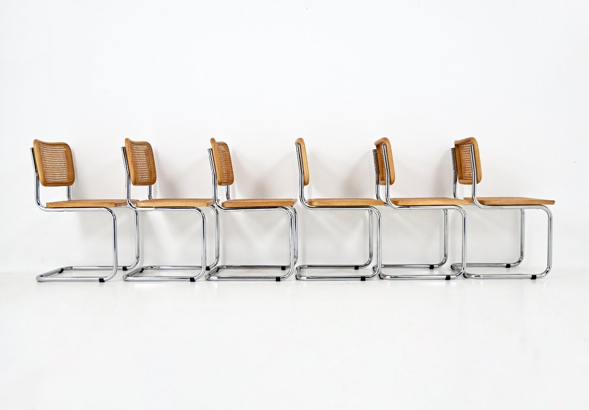 Ensembel de 6 Chaises de salle à manger modèle B32 de Marcel Breuer-photo-3