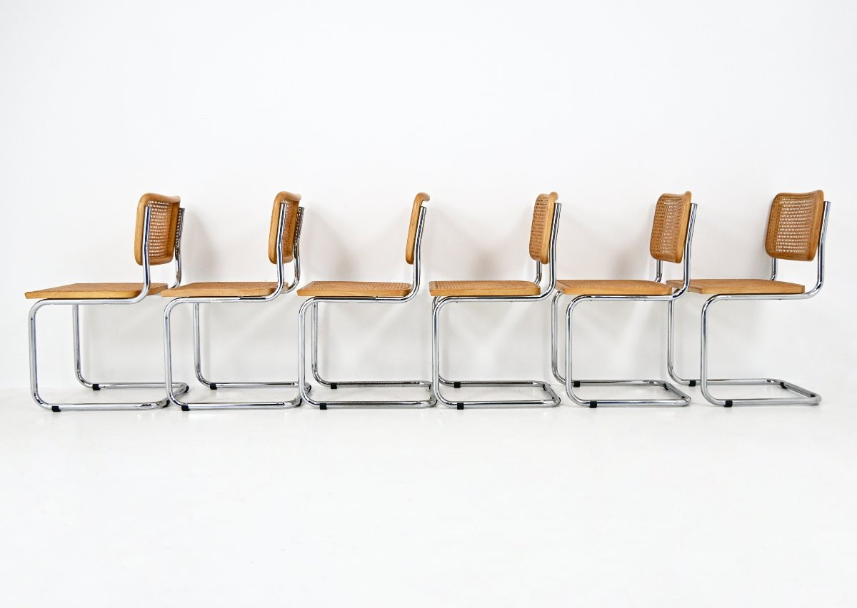 Ensembel de 6 Chaises de salle à manger modèle B32 de Marcel Breuer-photo-4
