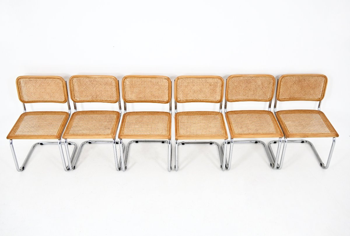 Ensembel de 6 Chaises de salle à manger modèle B32 de Marcel Breuer-photo-2