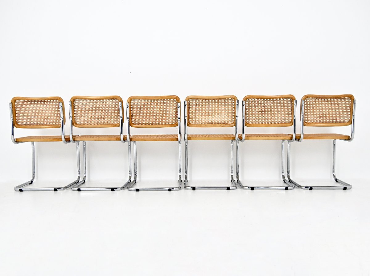 Ensembel de 6 Chaises de salle à manger modèle B32 de Marcel Breuer-photo-3