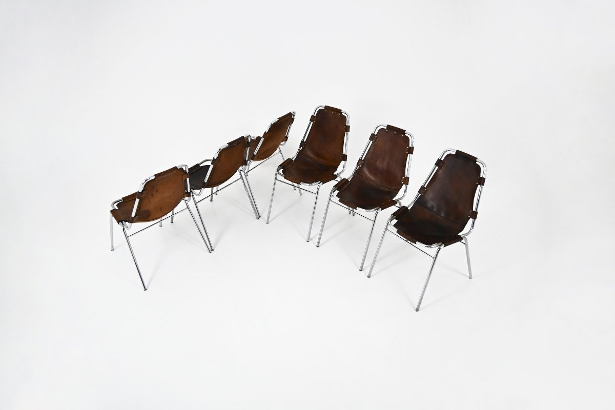 Ensemble de 6  Chaises « Les Arcs » de Charlotte Perriand, années 1960-photo-1