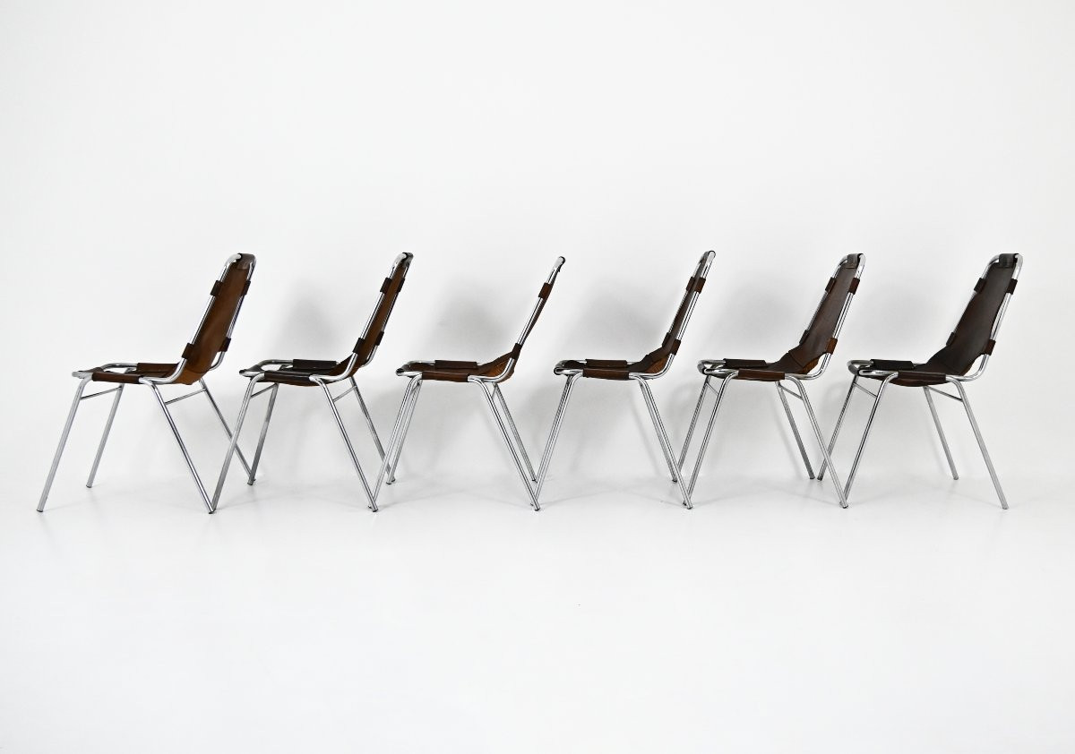 Ensemble de 6  Chaises « Les Arcs » de Charlotte Perriand, années 1960-photo-3